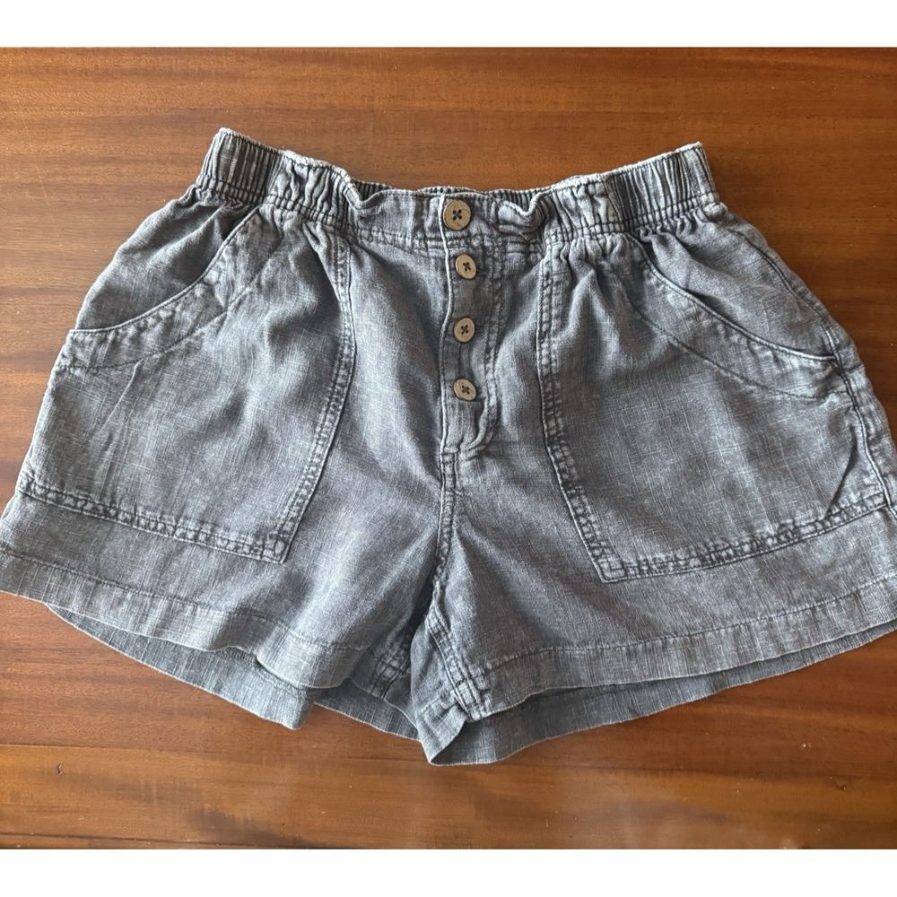 Free People XS Sage Green Linen Blend Pull On Shorts Elastic Waist Boho Pockets